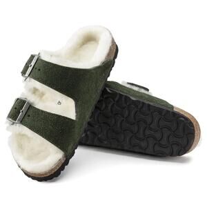 New Birkenstock Arizona Shearling Suede Leather Sandals Green Size EU 38/L7/M5